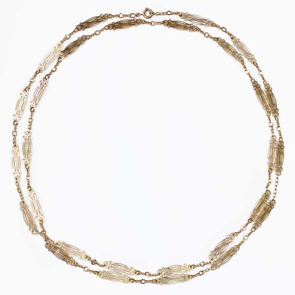 French Art Nouveau 18 Karat Yellow Gold Art Nouveau Long Necklace - Picture 4 of 16